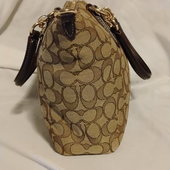 Coach Khaki Brown Kelsey Signature Jacquard Small Satchel Crossbody Bag No Strap - Picture 4 of 11